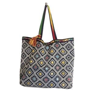 Extra Large Embroidered Patchwork Multicolor Boho Festival Tote Bag Gems